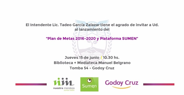 Godoy Cruz presenta su Plan de Metas 2016-2020 y  SUMEN el próximo 15 de Junio